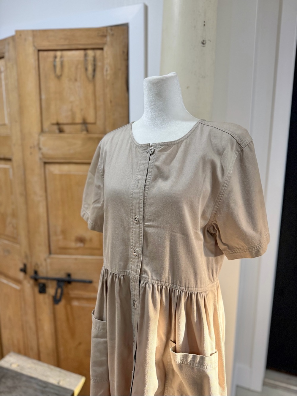 Erika Tan Button-Front Midi Dress